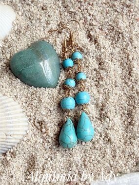 Alquimia Turquoise Teardrop Cascade Earrings with Gold Accents